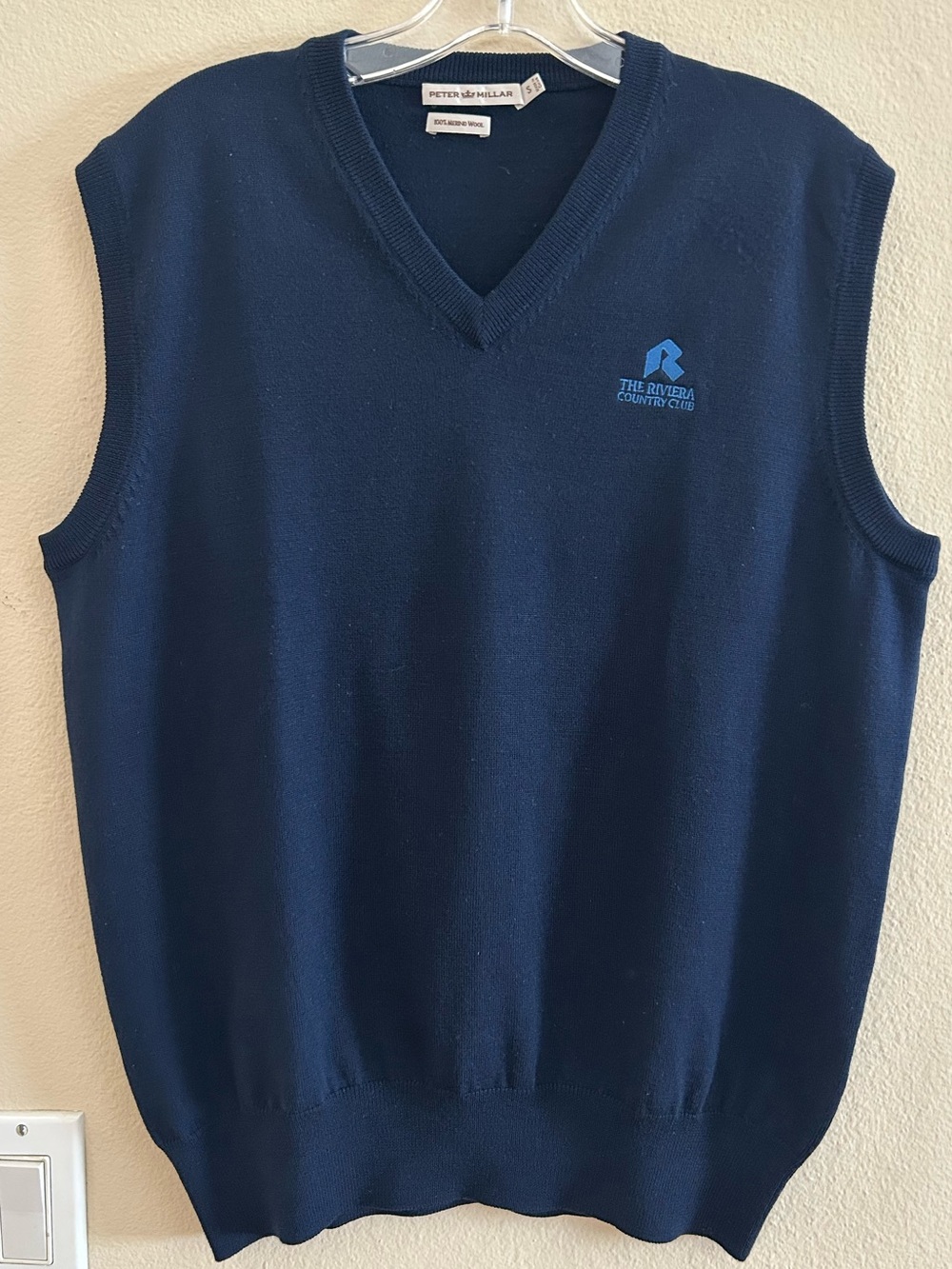 Peter Millar The Riviera Country Club Wool Knit Sweater Vest Small Navy Blue